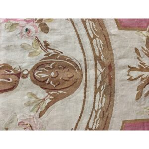 1850s Ivory Field Classical French Antique European Aubusson Oversized Rug - detail view 6