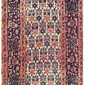 1860s Ivory Antique Paisley Geometric Wool Knotted Bijar Runner Rug