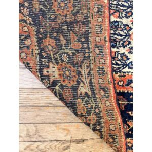 1860s Ivory Antique Paisley Geometric Wool Knotted Bijar Runner Rug - detail view 2
