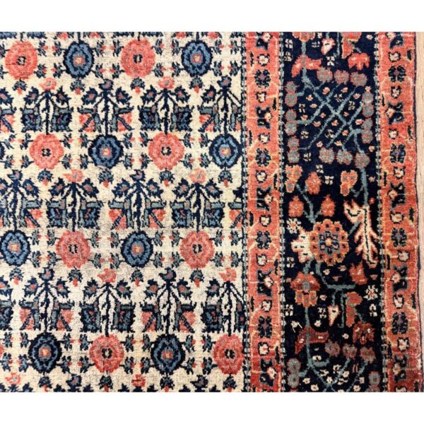 1860s ivory antique paisley geometric wool knotted bijar runner rug - detail view 3