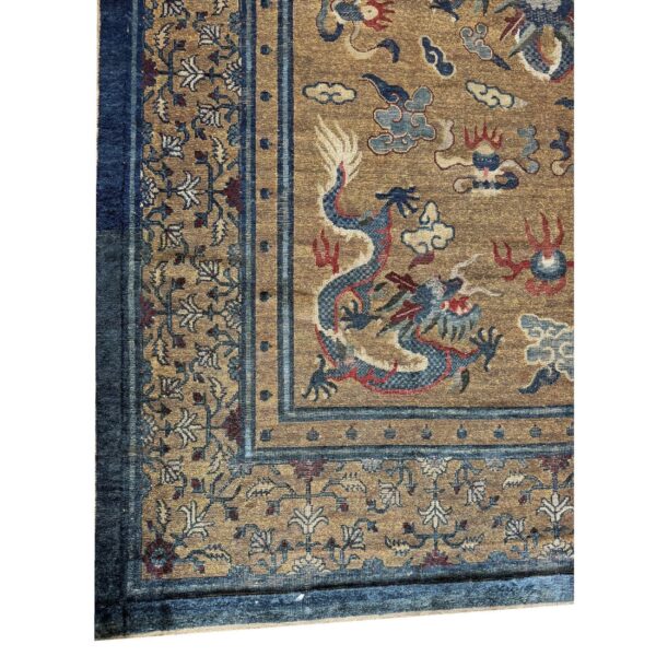 1880s camel field east asian raditional dragon antique chinese silk small rug 3 1880s camel field east asian raditional dragon antique chinese silk small rug - detail view 2