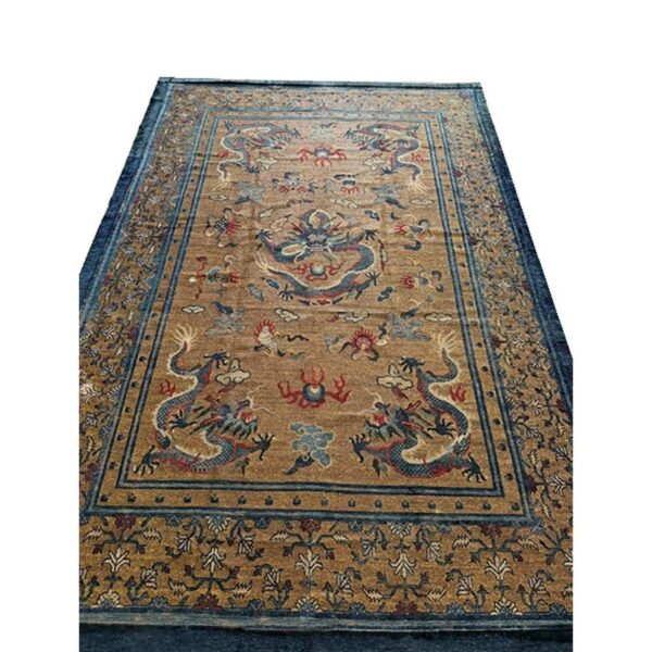 1880s camel field east asian raditional dragon antique chinese silk small rug 4 1880s camel field east asian raditional dragon antique chinese silk small rug - detail view 3