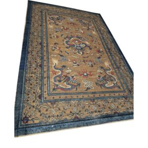1880s Camel Field East Asian raditional Dragon Antique Chinese Silk Small Rug - detail view 4