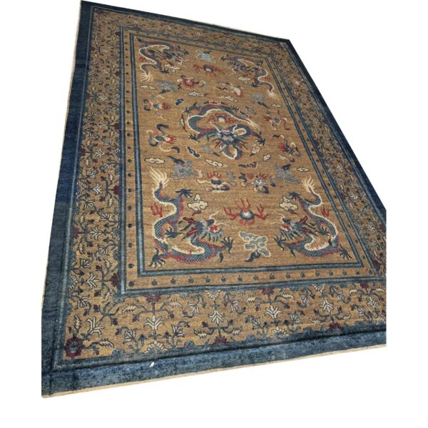 1880s camel field east asian raditional dragon antique chinese silk small rug 5 1880s camel field east asian raditional dragon antique chinese silk small rug - detail view 4