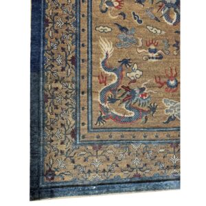 1880s Camel Field East Asian raditional Dragon Antique Chinese Silk Small Rug - detail view 5