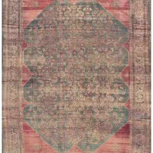 1880s Rare Green Field Large Scale Medallion Antique Malayer Room Size Rug
