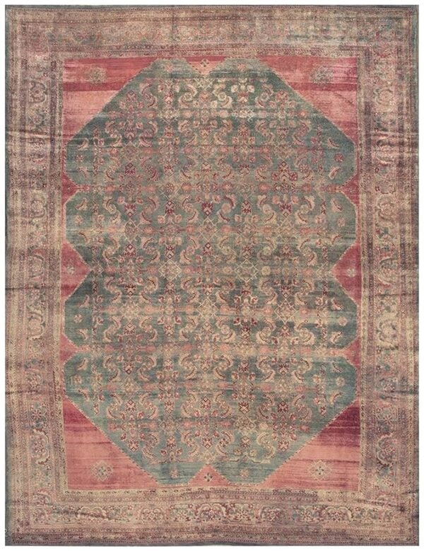 1880s rare green field large scale medallion antique malayer room size rug