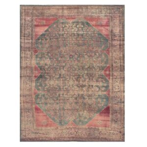 1880s Rare Green Field Large Scale Medallion Antique Malayer Room Size Rug - detail view 1