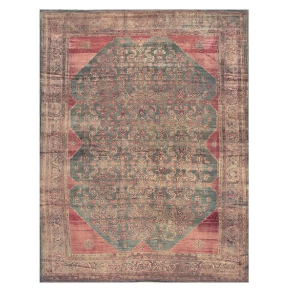 1880s rare green field large scale medallion antique malayer room size rug - detail view 1
