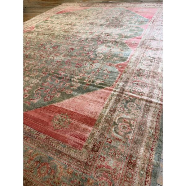 1880s rare green field large scale medallion antique malayer room size rug - detail view 3