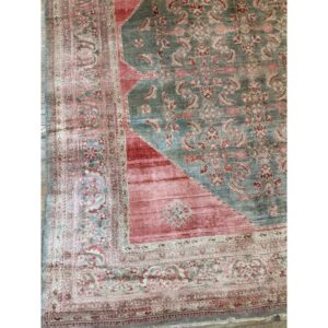 1880s Rare Green Field Large Scale Medallion Antique Malayer Room Size Rug - detail view 4