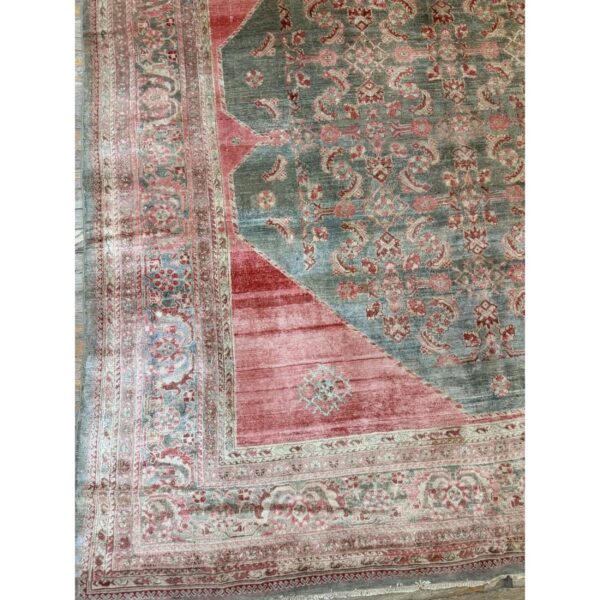 1880s rare green field large scale medallion antique malayer room size rug - detail view 4