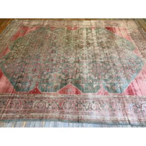 1880s Rare Green Field Large Scale Medallion Antique Malayer Room Size Rug - detail view 5