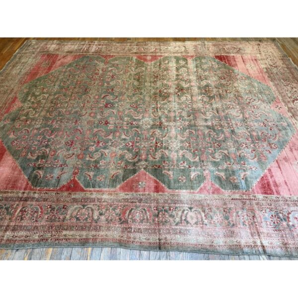 1880s rare green field large scale medallion antique malayer room size rug - detail view 5