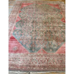1880s Rare Green Field Large Scale Medallion Antique Malayer Room Size Rug - detail view 6