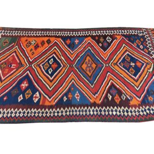 1900s Antique Multi Diamond Tribal Ghashghai Flatweave Kilim Rug 4' 9" X 9' 2" - detail view 1