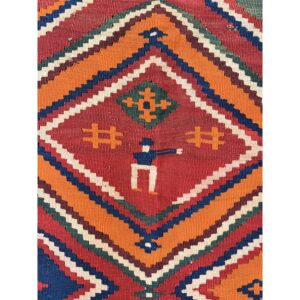 1900s Antique Multi Diamond Tribal Ghashghai Flatweave Kilim Rug 4' 9" X 9' 2" - detail view 2
