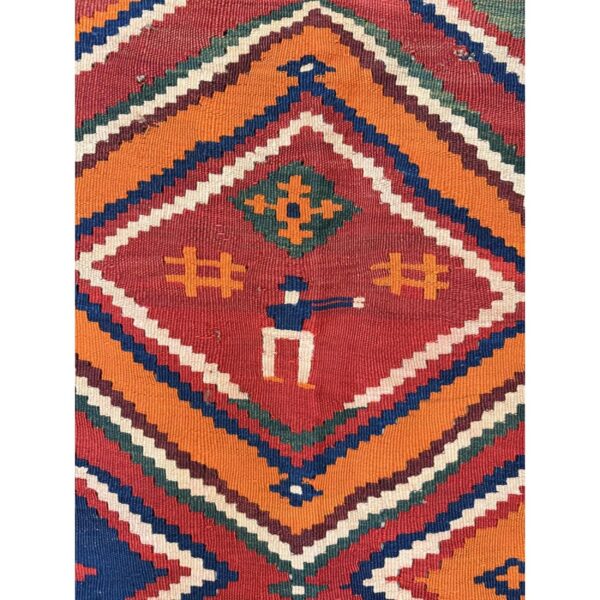 1900s antique multi diamond tribal ghashghai flatweave kilim rug 4' 9" x 9' 2" - detail view 2