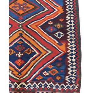 1900s Antique Multi Diamond Tribal Ghashghai Flatweave Kilim Rug 4' 9" X 9' 2" - detail view 5