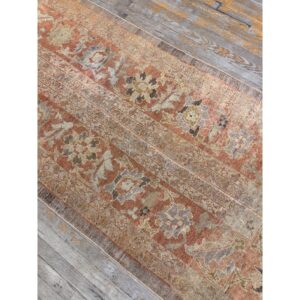 1900s Beige Field Geometric Antique Indian Amritsar Knotted Hallway Runner Rug - detail view 2