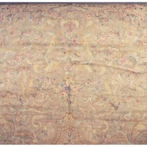 1920s Beige Field Floral Classic European Savonnerie Aubusson Large Oversize Rug