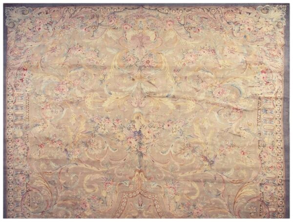 1920s beige field floral classic european savonnerie aubusson large oversize rug 1 1920s beige field floral classic european savonnerie aubusson large oversize rug