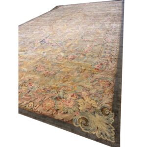 1920s Beige Field Floral Classic European Savonnerie Aubusson Large Oversize Rug - detail view 1