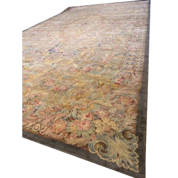 1920s beige field floral classic european savonnerie aubusson large oversize rug 2 1920s beige field floral classic european savonnerie aubusson large oversize rug - detail view 1