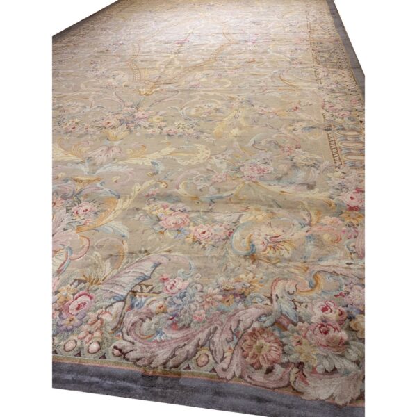 1920s beige field floral classic european savonnerie aubusson large oversize rug 4 1920s beige field floral classic european savonnerie aubusson large oversize rug - detail view 3