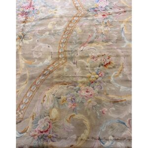 1920s Beige Field Floral Classic European Savonnerie Aubusson Large Oversize Rug - detail view 7
