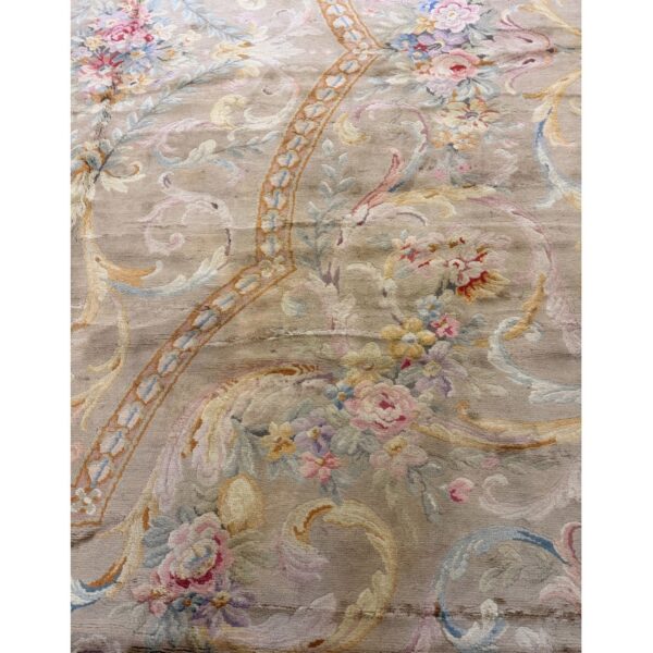 1920s beige field floral classic european savonnerie aubusson large oversize rug 8 1920s beige field floral classic european savonnerie aubusson large oversize rug - detail view 7