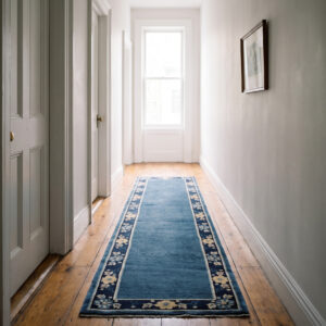 1920s Antique Chinese Peking Runner 2'9 x 9'8 in a brownstone upstairs hall, styled visualization
