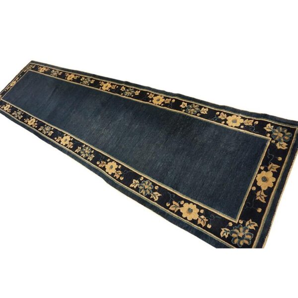 1920s blue ground open field floral antique chinese peking runner knotted rug 4 1920s blue ground open field floral antique chinese peking runner knotted rug - detail view 3