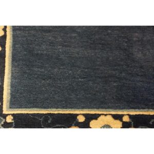 1920s Blue Ground Open Field Floral Antique Chinese Peking Runner Knotted Rug - detail view 4
