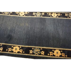 1920s Blue Ground Open Field Floral Antique Chinese Peking Runner Knotted Rug - detail view 7