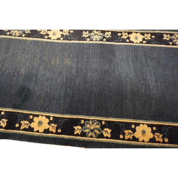 1920s blue ground open field floral antique chinese peking runner knotted rug 8 1920s blue ground open field floral antique chinese peking runner knotted rug - detail view 7