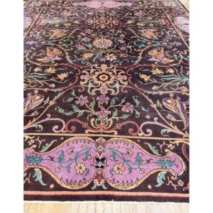 1920s Brown Ground Islimi Birds East Asian Antique Chinese Room Size Knotted Rug - detail view 1