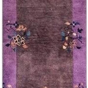 1920s Brown Traditional Motifs Geometric Antique Chinese Art Deco Runner Rug