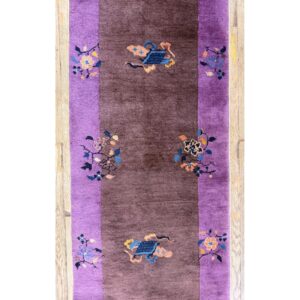 1920s Brown Traditional Motifs Geometric Antique Chinese Art Deco Runner Rug - detail view 1