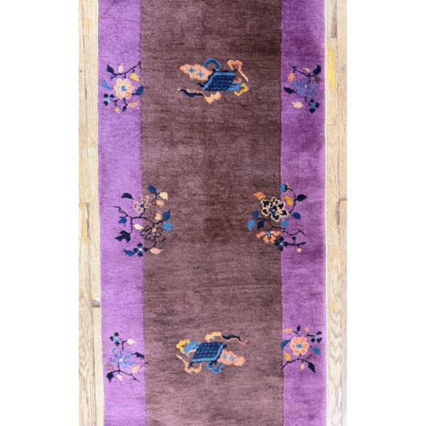 1920s brown traditional motifs geometric antique chinese art deco runner rug 2 1920s brown traditional motifs geometric antique chinese art deco runner rug - detail view 1