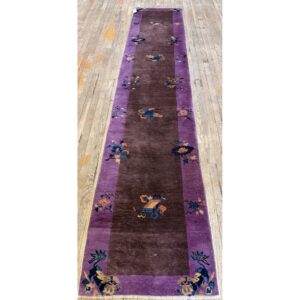 1920s Brown Traditional Motifs Geometric Antique Chinese Art Deco Runner Rug - detail view 2