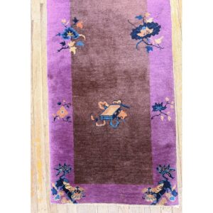 1920s Brown Traditional Motifs Geometric Antique Chinese Art Deco Runner Rug - detail view 3