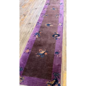 1920s Brown Traditional Motifs Geometric Antique Chinese Art Deco Runner Rug - detail view 7