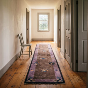 1920s Chinese Art Deco Runner 2'5 x 11'7 in a farmhouse upstairs hall, styled visualization