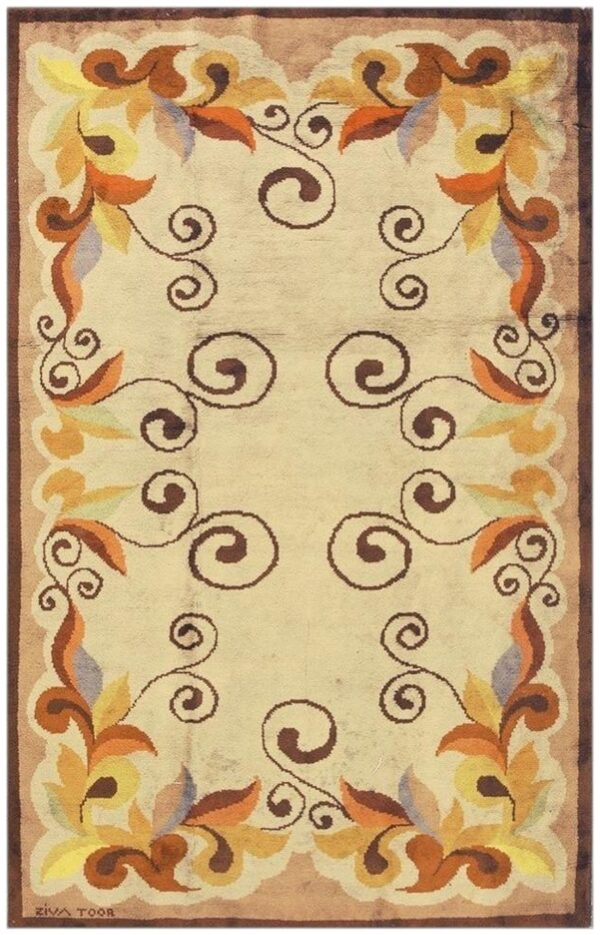 1920s ecru field geometric avant garde antique european art deco small rug