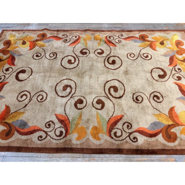 1920s ecru field geometric avant garde antique european art deco small rug - detail view 3