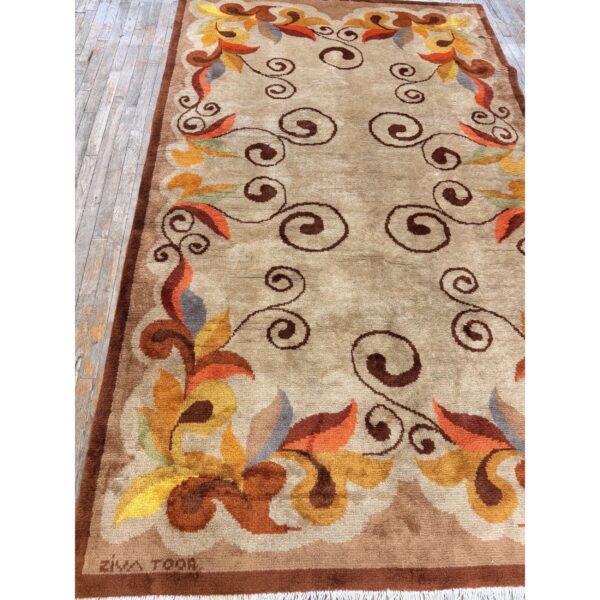 1920s ecru field geometric avant garde antique european art deco small rug - detail view 6