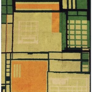 1920s Rare Green Ground Geometric Antique European Art Deco Mid Sized Wool Rug