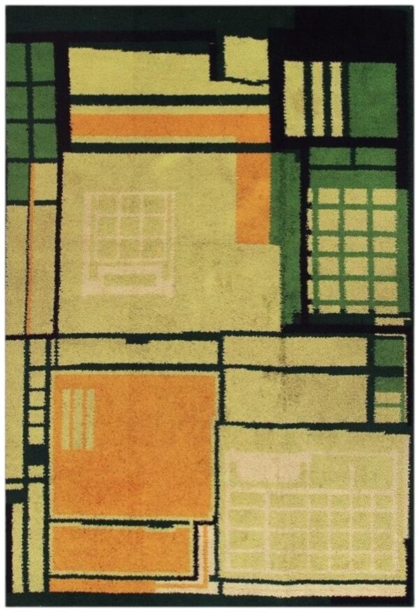 1920s rare green ground geometric antique european art deco mid sized wool rug