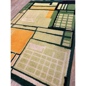 1920s Rare Green Ground Geometric Antique European Art Deco Mid Sized Wool Rug - detail view 4
